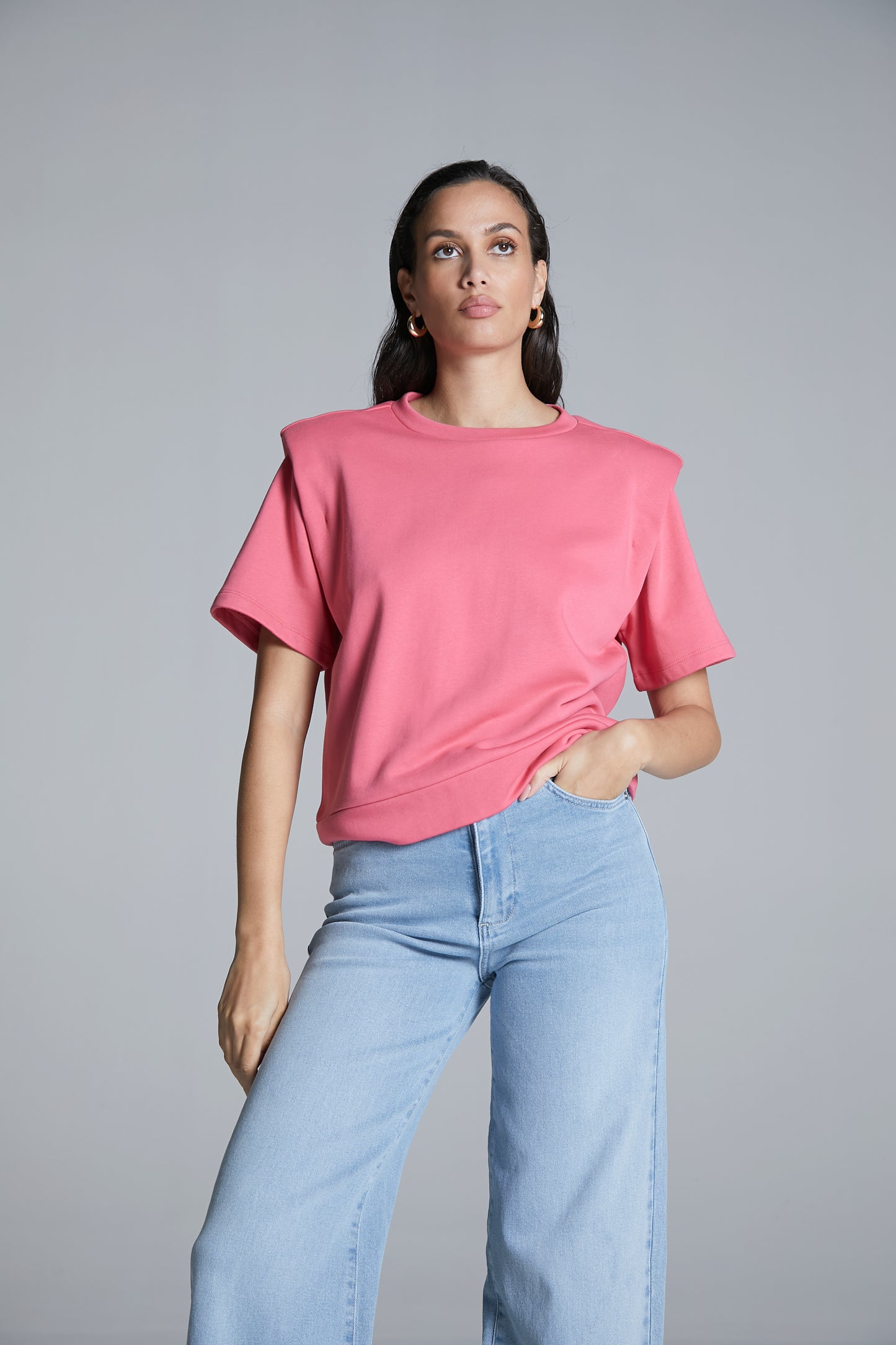 Homage to denim - Short Sleeves sweater with shoulder detail